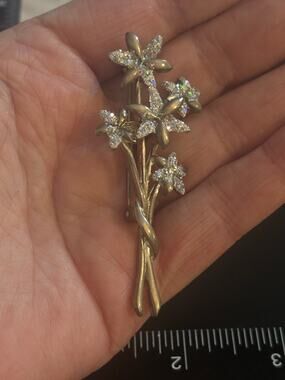 Vintage Rhinestone Flower Bouquet Brooch Silver Tone